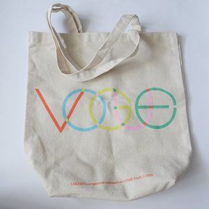VOGUE Multi-color Logo Natural Canvas Cotton Beach Tote Bag